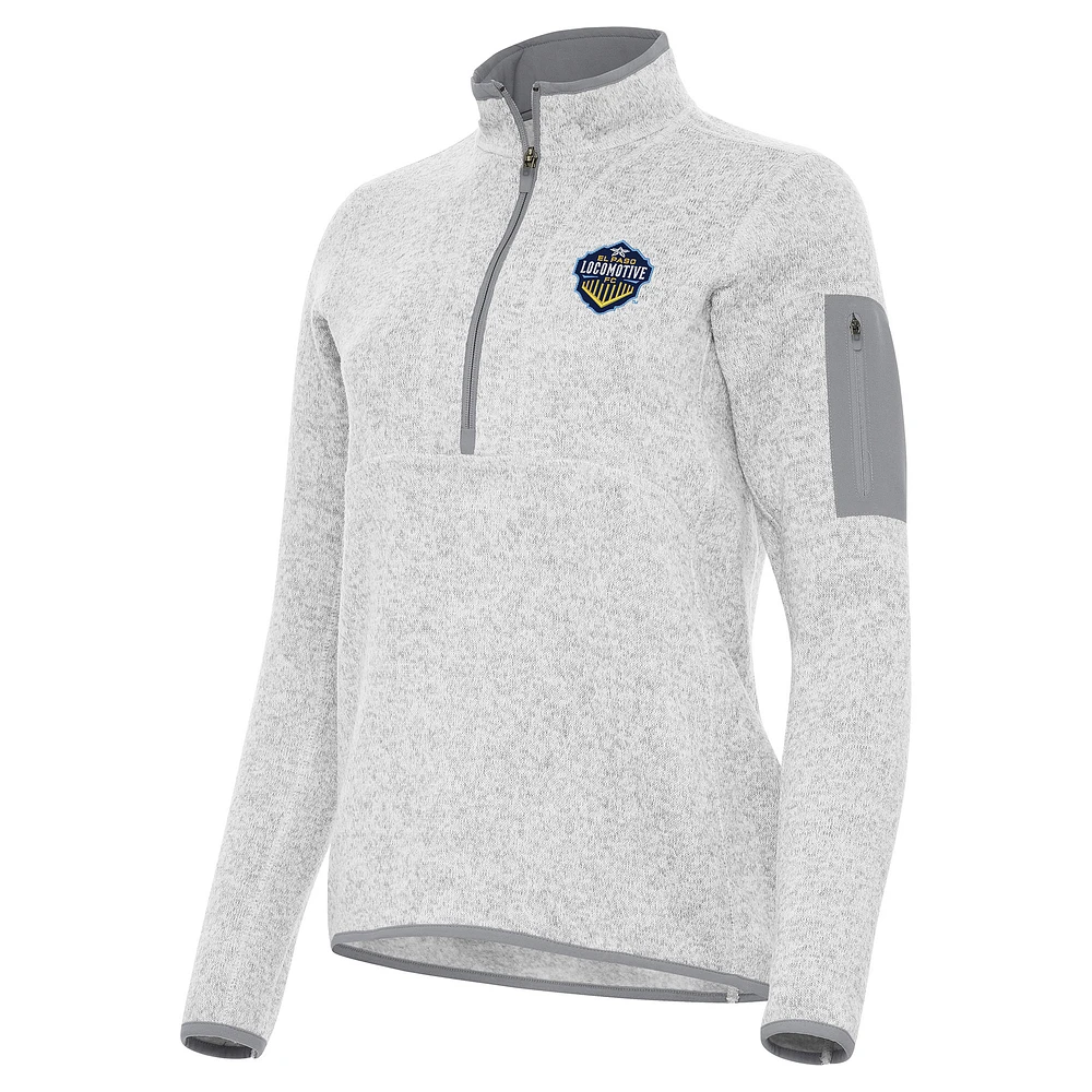 Women's Antigua Heather Gray El Paso Locomotive FC Fortune Half-Zip Pullover