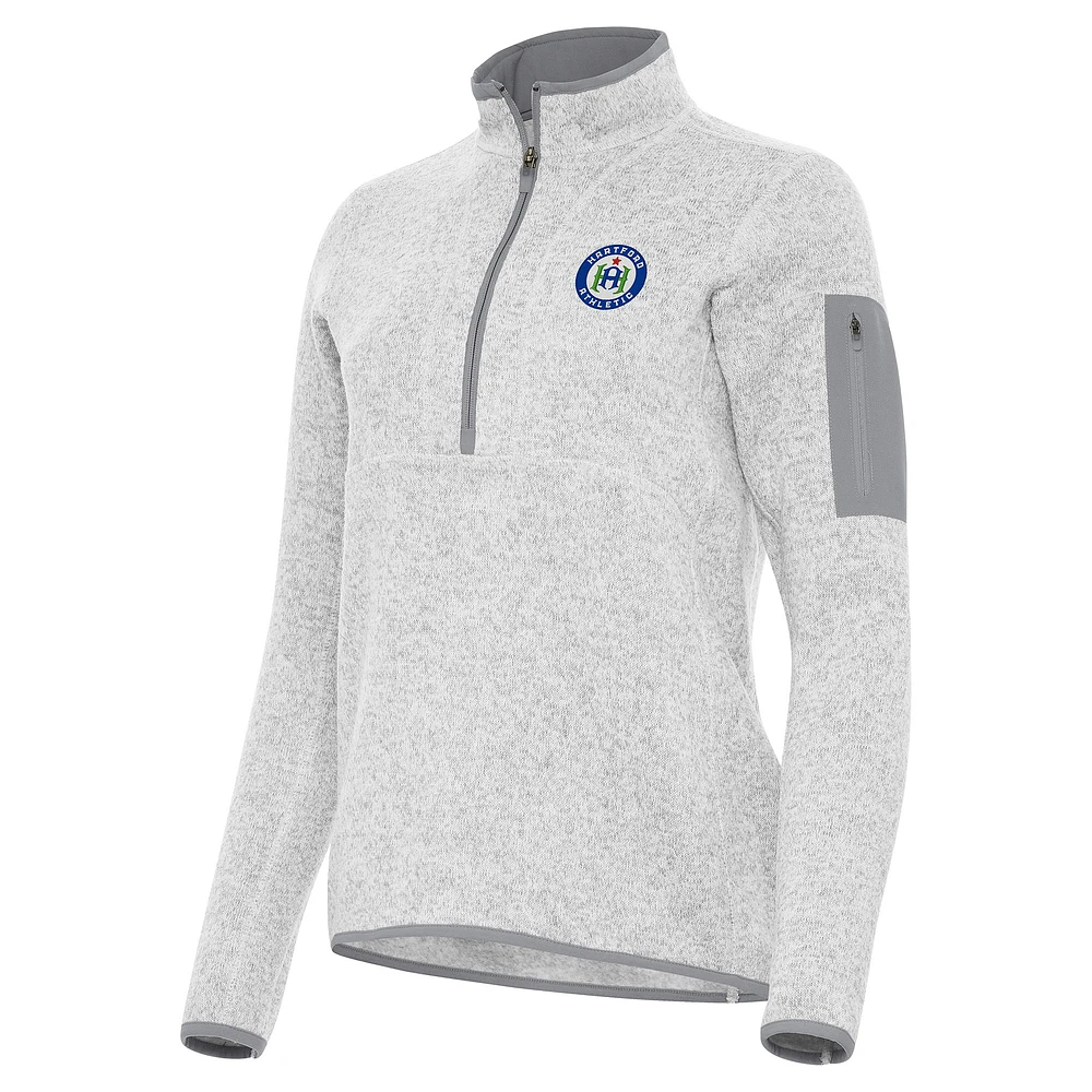 Women's Antigua Heather Gray Hartford Athletic Fortune Half-Zip Pullover
