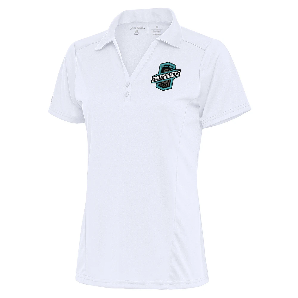 Women's Antigua White Colorado Springs Switchbacks FC Tribute Polo