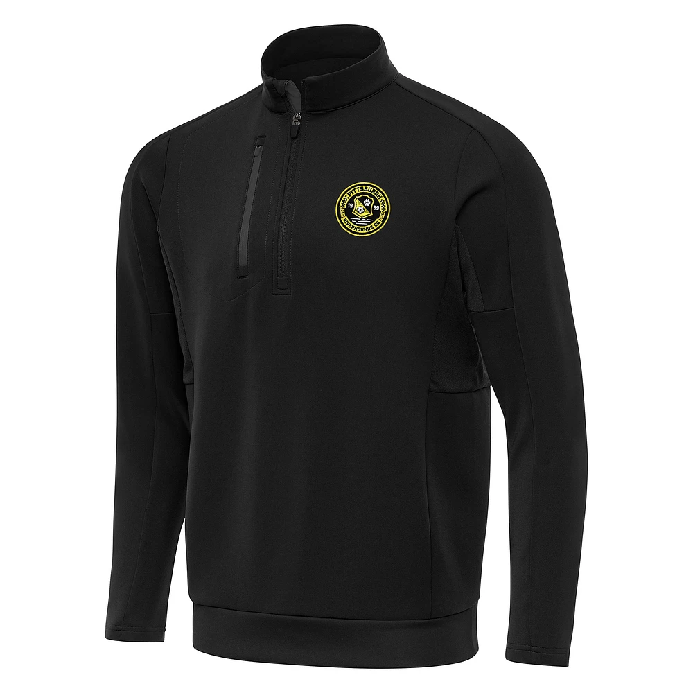 Men's Antigua Black Pittsburgh Riverhounds SC Generation Quarter-Zip Pullover