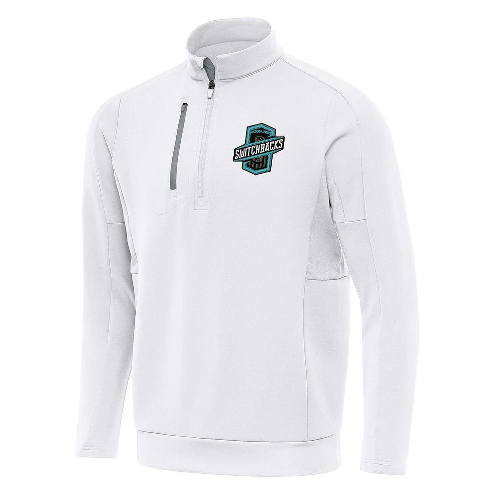 Men's Antigua White Colorado Springs Switchbacks FC Generation Quarter-Zip Pullover
