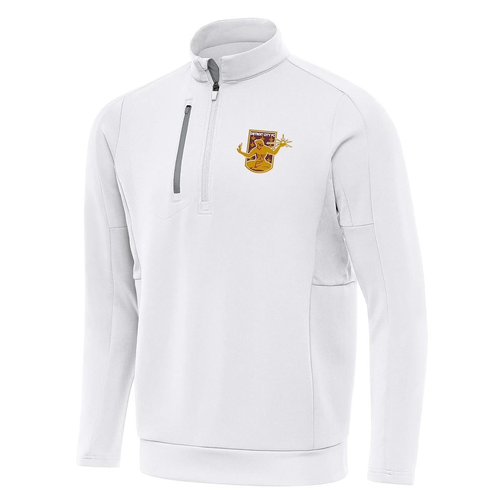 Men's Antigua White Detroit City FC Generation Quarter-Zip Pullover