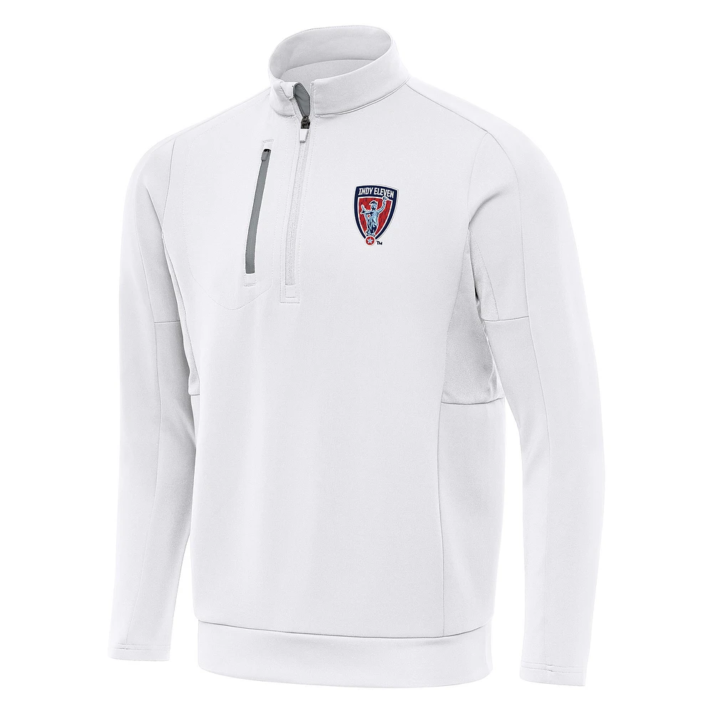 Men's Antigua White Indy Eleven Generation Quarter-Zip Pullover