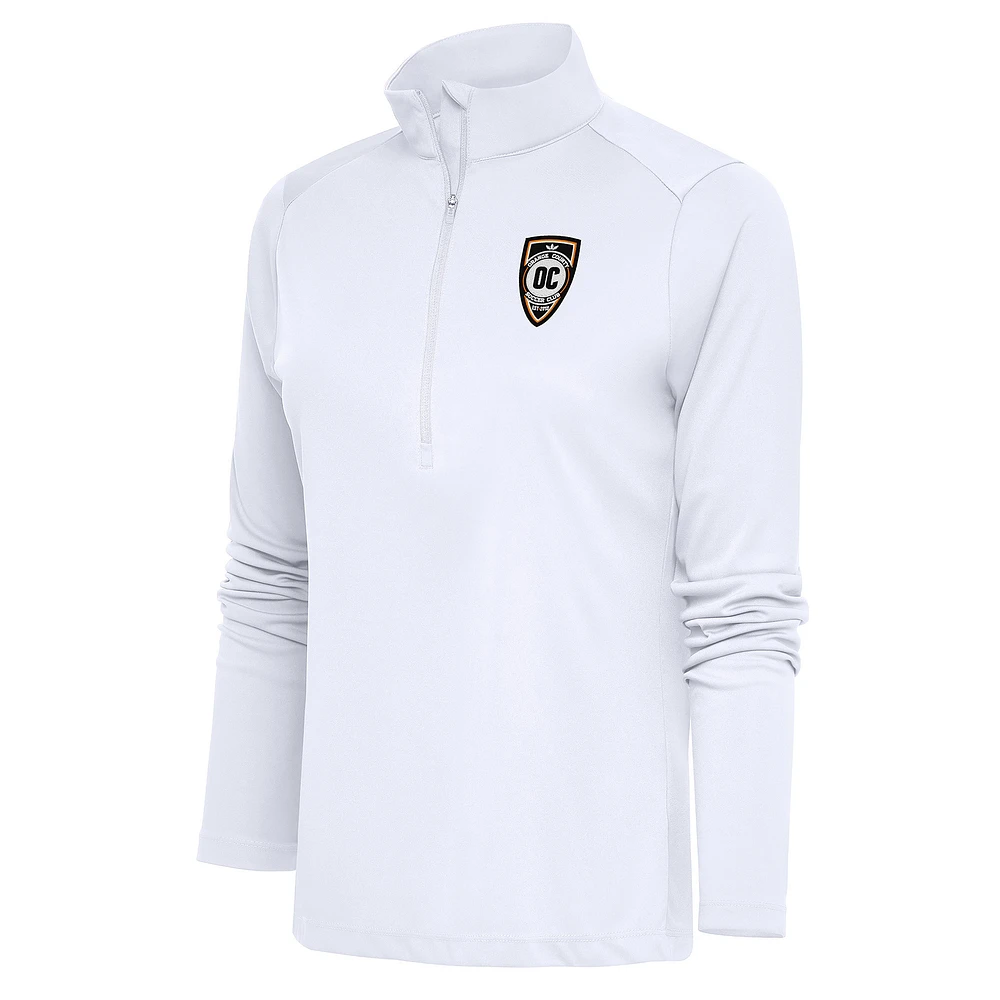 Women's Antigua White Orange County SC Tribute Half-Zip Pullover