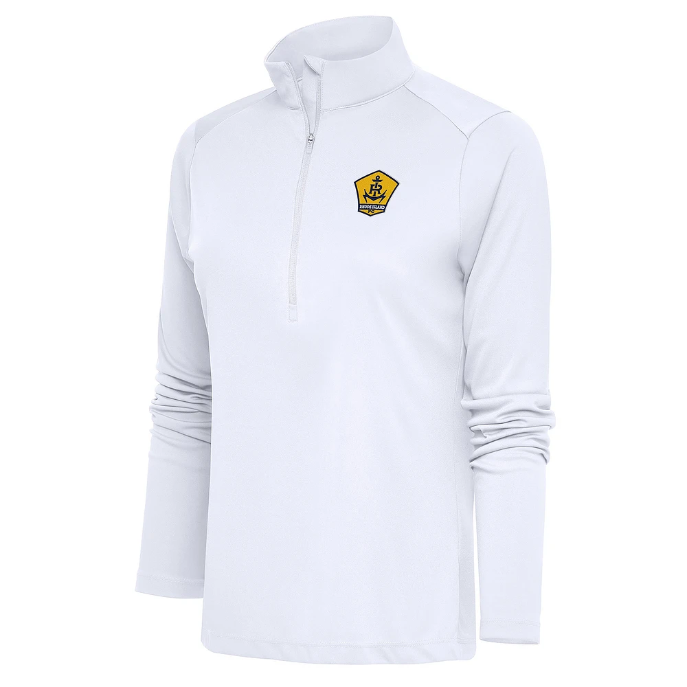 Women's Antigua White Rhode Island FC Tribute Half-Zip Pullover
