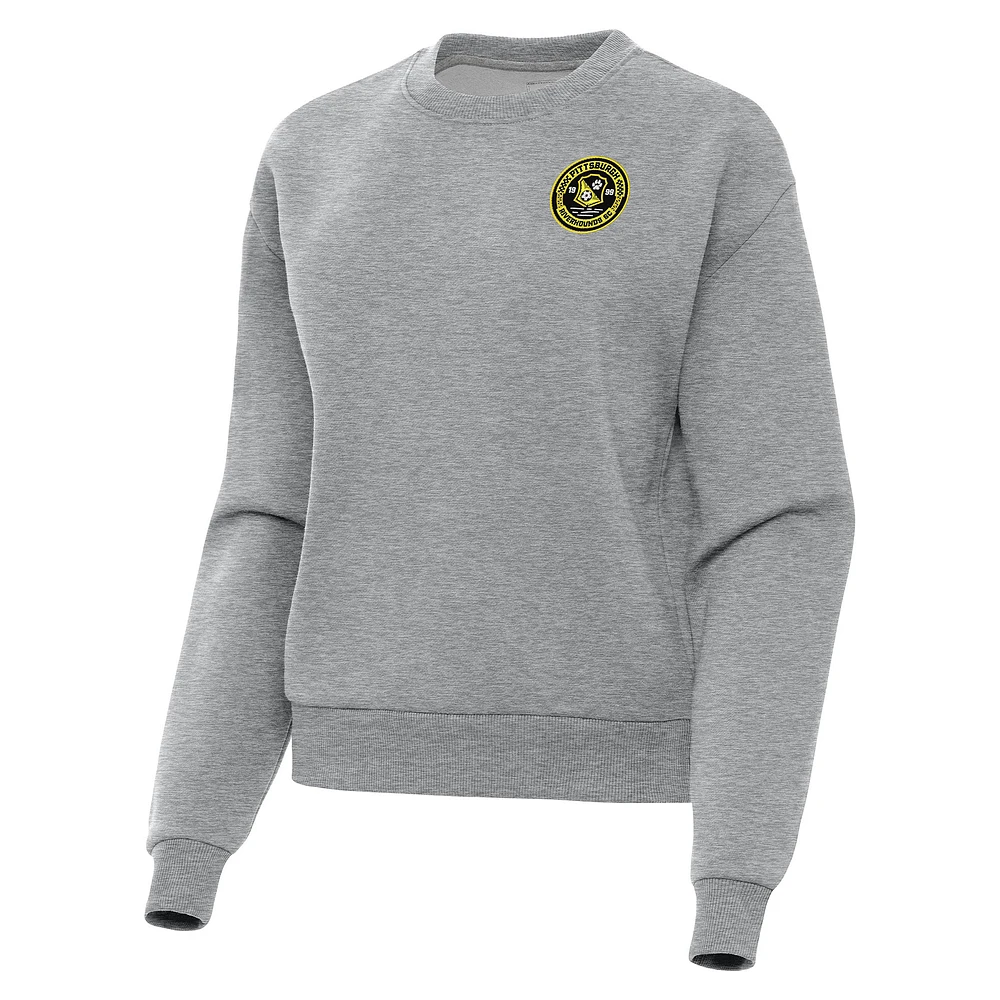 Women's Antigua Heather Gray Pittsburgh Riverhounds SC Victory Fleece Pullover Sweatshirt