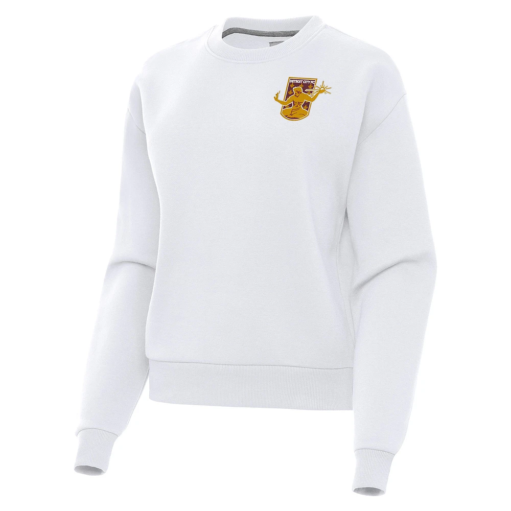 Women's Antigua White Detroit City FC Victory Fleece Pullover Sweatshirt