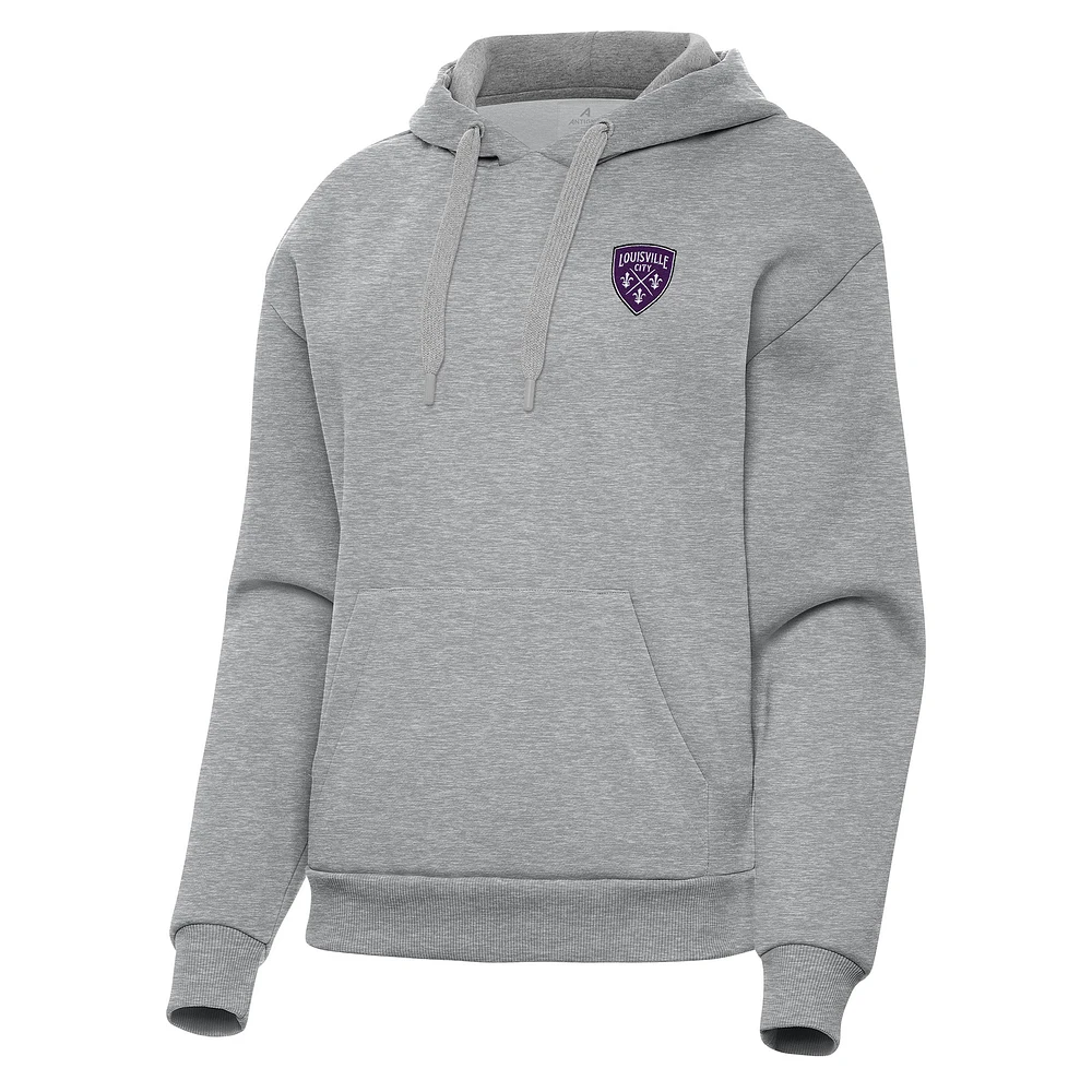 Women's Antigua Heather Gray Louisville City FC Victory Pullover Hoodie