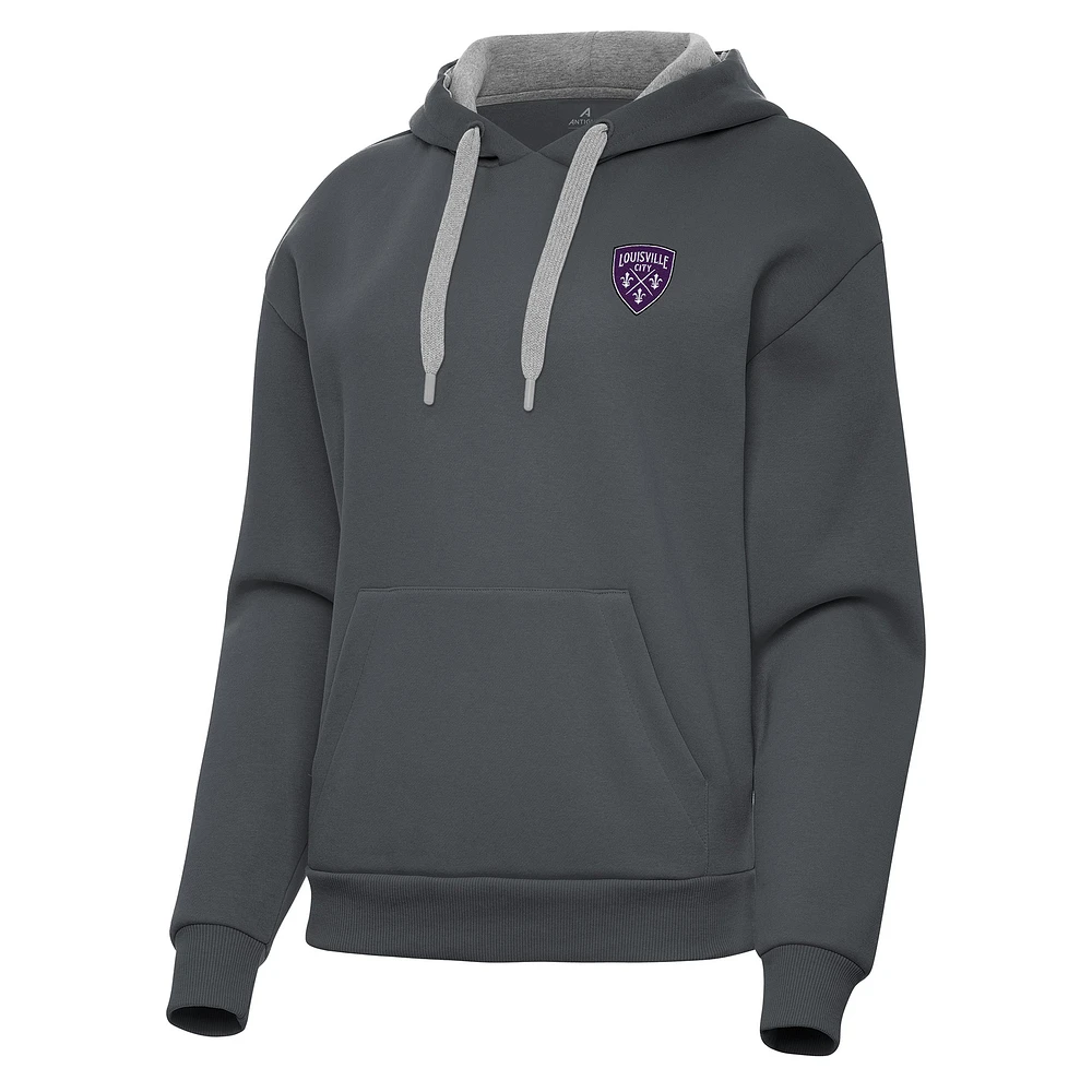 Women's Antigua Charcoal Louisville City FC Victory Pullover Hoodie