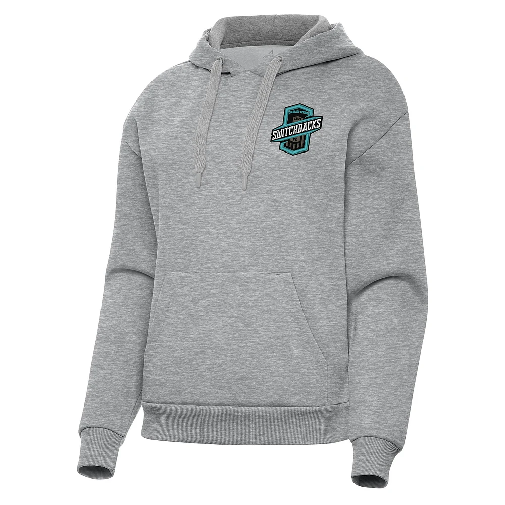 Women's Antigua Heather Gray Colorado Springs Switchbacks FC Victory Pullover Hoodie