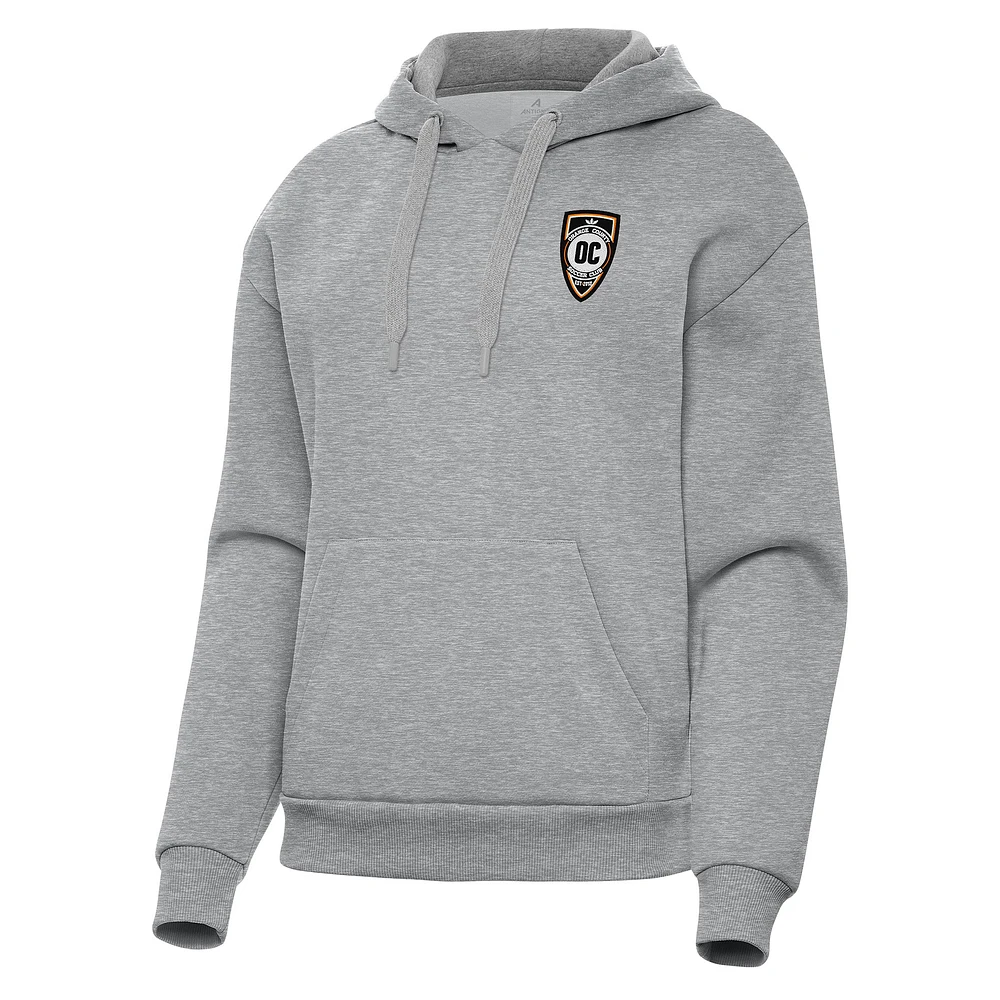 Women's Antigua Heather Gray Orange County SC Victory Pullover Hoodie