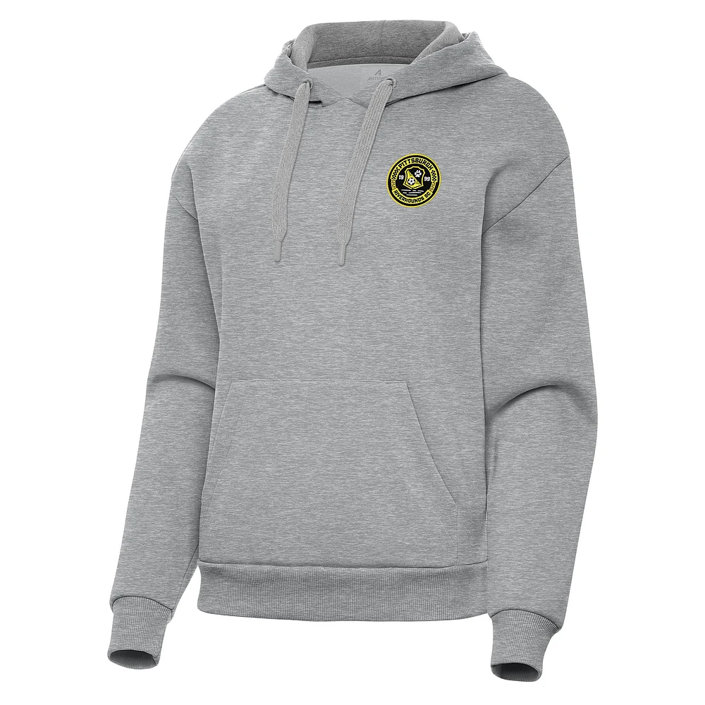 Women's Antigua Heather Gray Pittsburgh Riverhounds SC Victory Pullover Hoodie