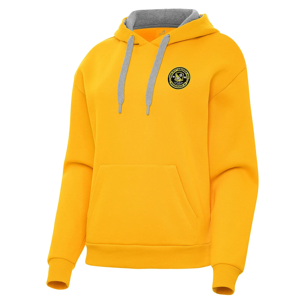 Women's Antigua Gold Pittsburgh Riverhounds SC Victory Pullover Hoodie