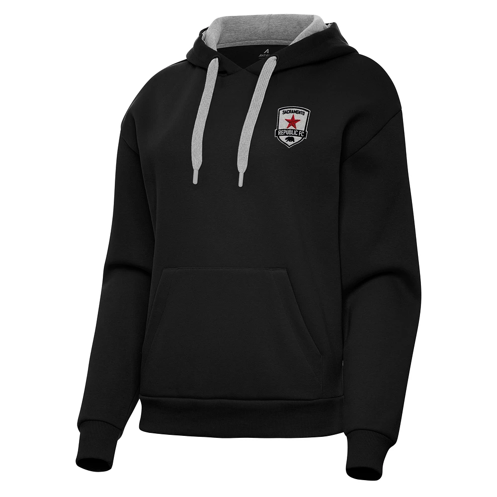 Women's Antigua Black Sacramento Republic FC Victory Pullover Hoodie