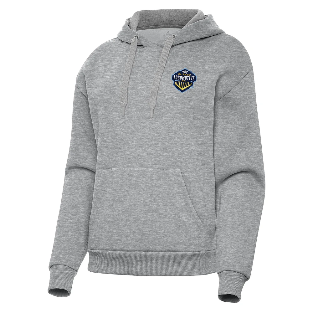 Women's Antigua Heather Gray El Paso Locomotive FC Victory Pullover Hoodie