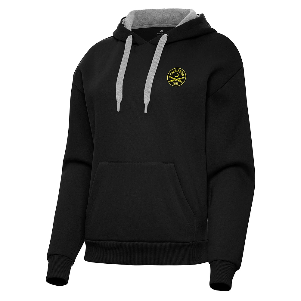 Women's Antigua Black Charleston Battery Victory Pullover Hoodie