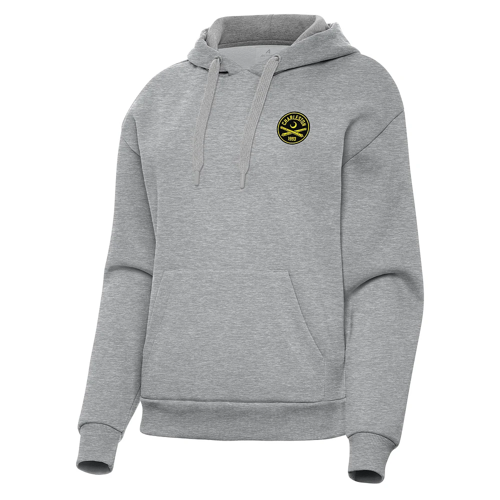 Women's Antigua Heather Gray Charleston Battery Victory Pullover Hoodie