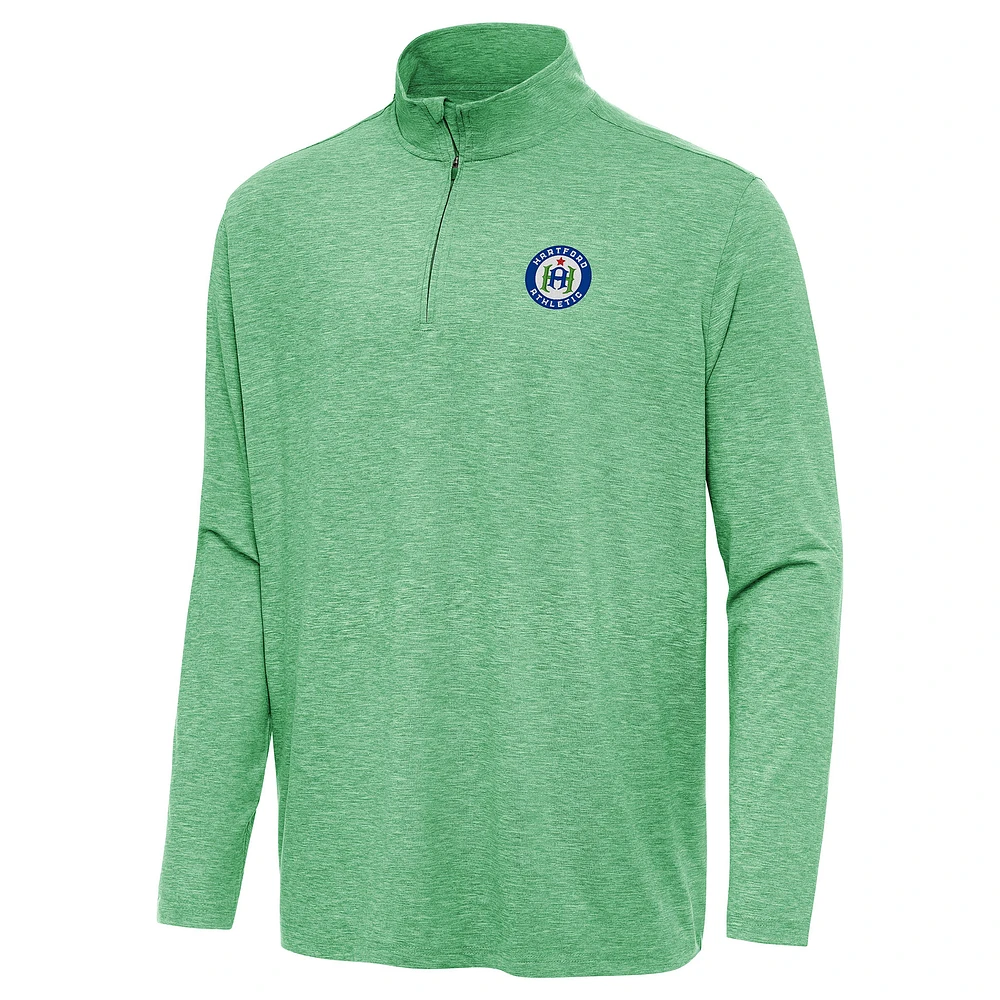 Men's Antigua Heather Kelly Green Hartford Athletic Hunk Quarter-Zip Top