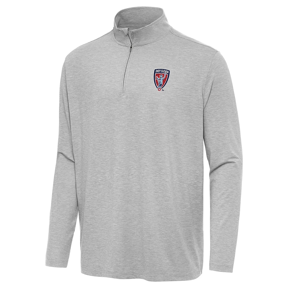 Men's Antigua Heather Gray Indy Eleven Hunk Quarter-Zip Top