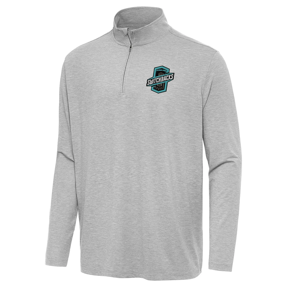 Men's Antigua Heather Colorado Springs Switchbacks FC Hunk Quarter-Zip Top