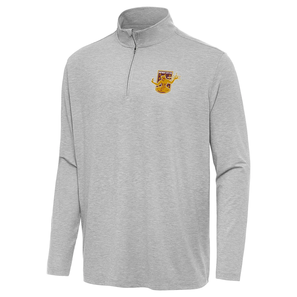 Men's Antigua Heather Gray Detroit City FC Hunk Quarter-Zip Top