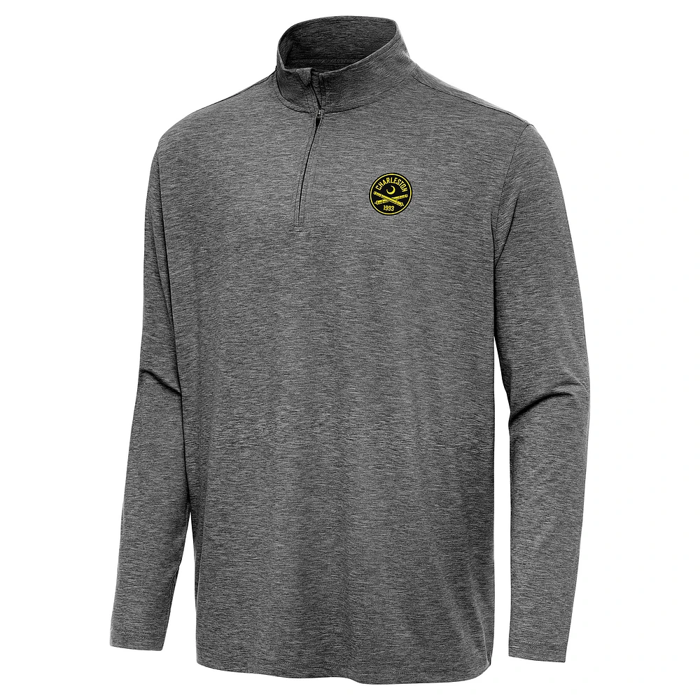 Men's Antigua Heather Black Charleston Battery Hunk Quarter-Zip Top