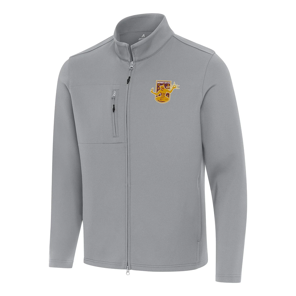 Men's Antigua Gray Detroit City FC Objection Double-Brushed Full-Zip Jacket