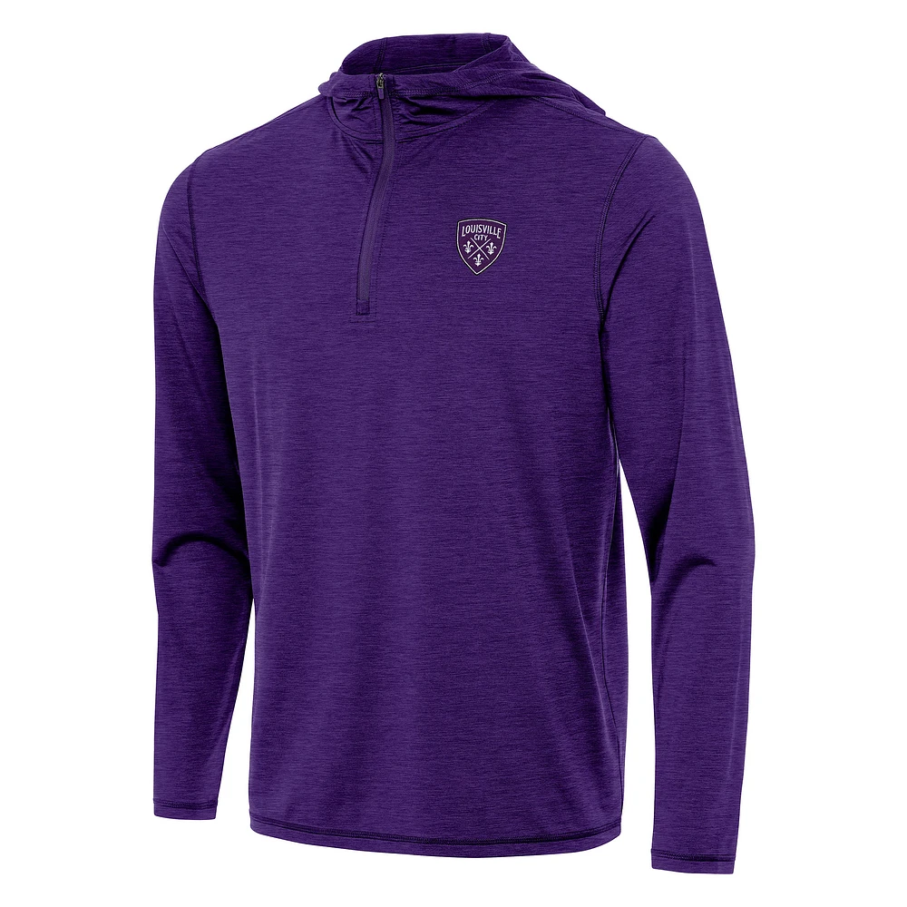 Men's Antigua Heather Purple Louisville City FC Tidy Quarter-Zip Hoodie