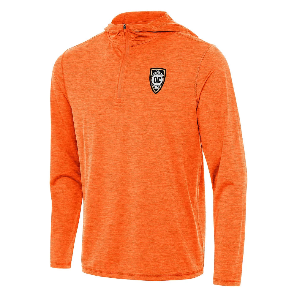 Men's Antigua Heather Orange County SC Tidy Quarter-Zip Hoodie