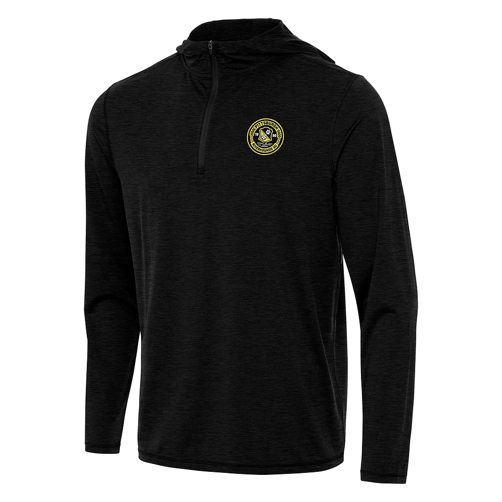 Men's Antigua Heather Black Pittsburgh Riverhounds SC Tidy Quarter-Zip Hoodie