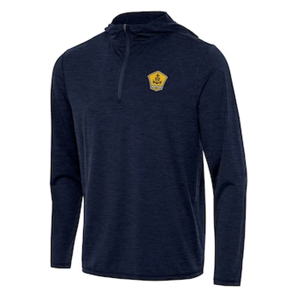 Men's Antigua Heather Navy Rhode Island FC Tidy Quarter-Zip Hoodie