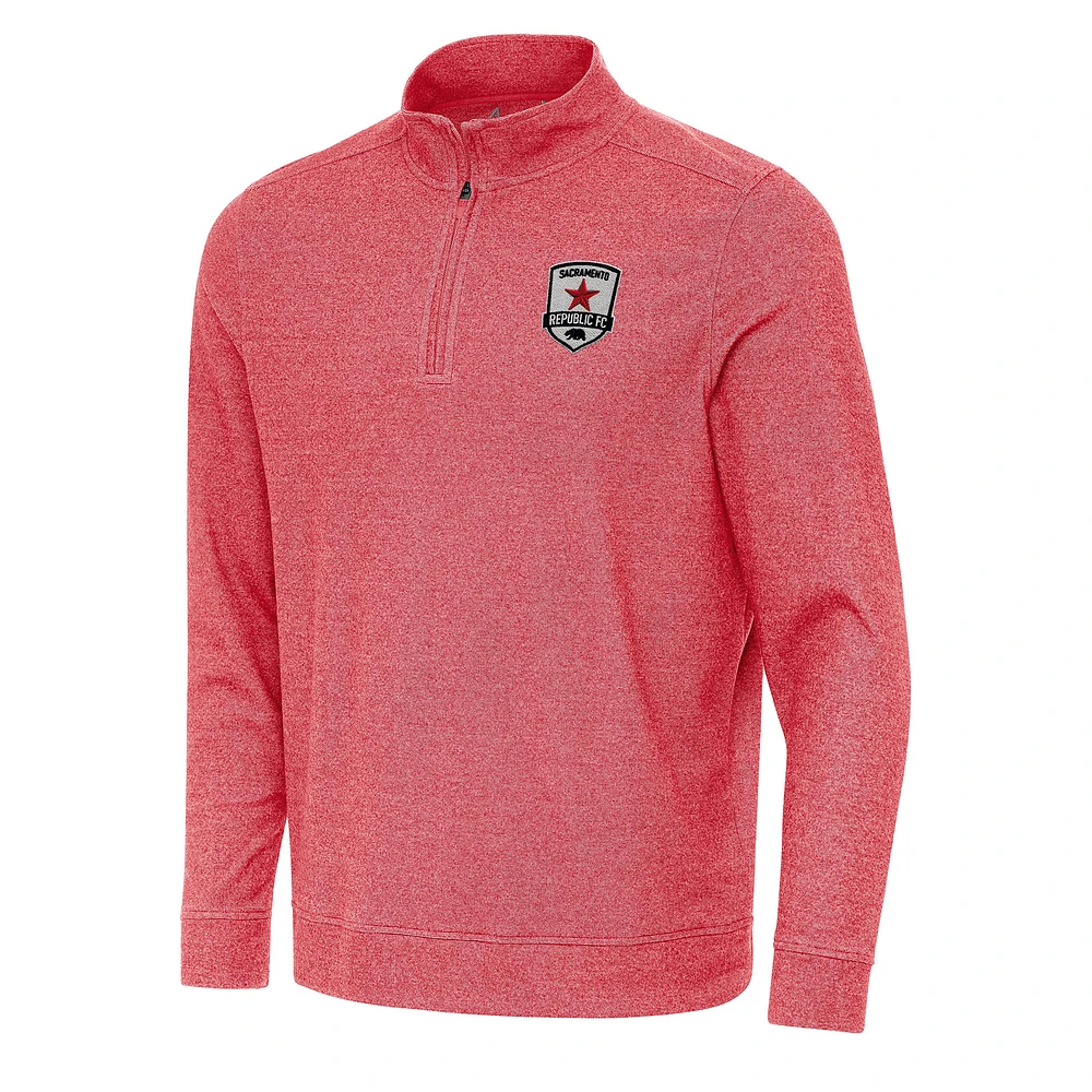 Men's Antigua Heather Red Sacramento Republic FC Tidy Quarter-Zip Hoodie