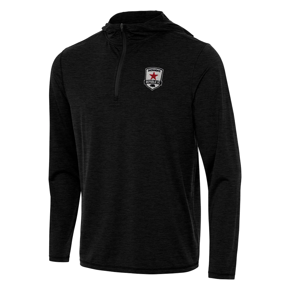 Men's Antigua Heather Black Sacramento Republic FC Tidy Quarter-Zip Hoodie