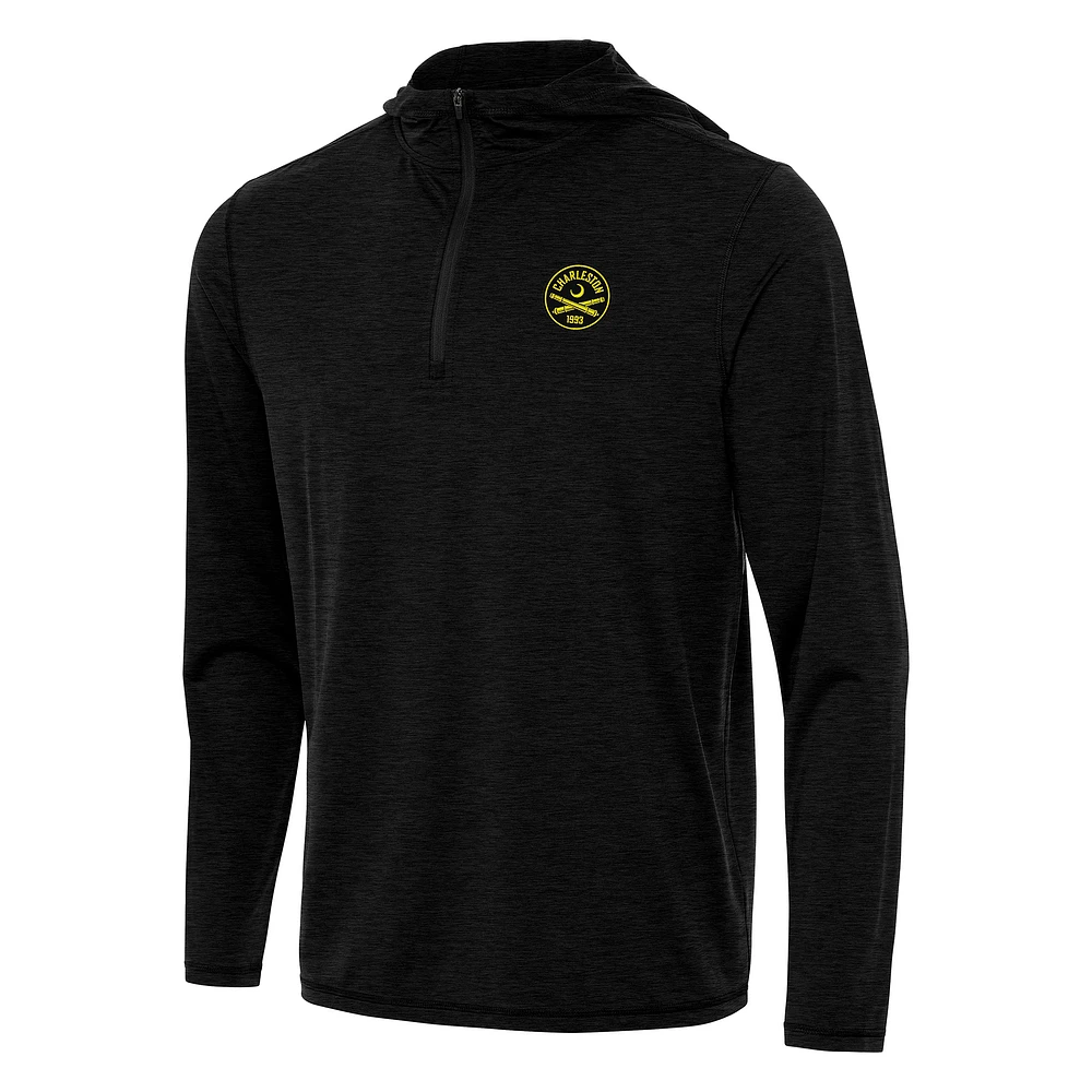 Men's Antigua Heather Black Charleston Battery Tidy Quarter-Zip Hoodie