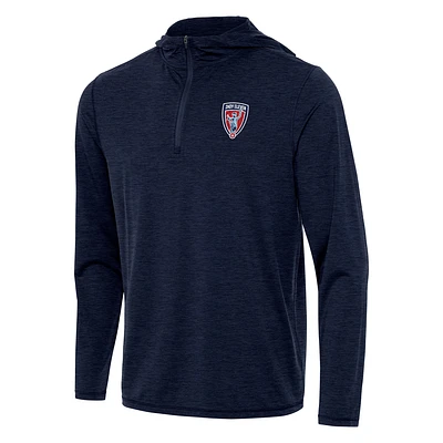 Men's Antigua Heather Navy Indy Eleven Tidy Quarter-Zip Hoodie