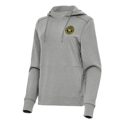Women's Antigua Heather Gray Pittsburgh Riverhounds SC Justice Pullover Hoodie