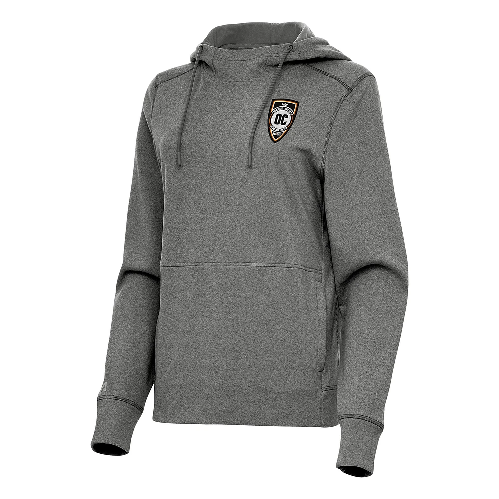 Women's Antigua Heather Black Orange County SC Justice Pullover Hoodie