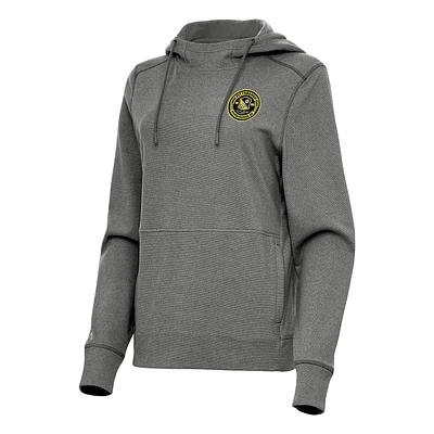 Women's Antigua Heather Black Pittsburgh Riverhounds SC Justice Pullover Hoodie