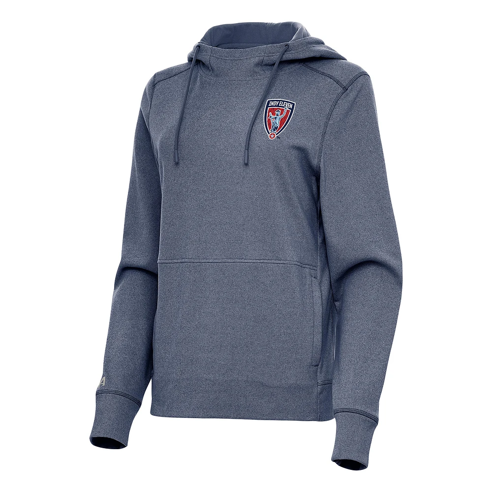 Women's Antigua Heather Navy Indy Eleven Justice Pullover Hoodie