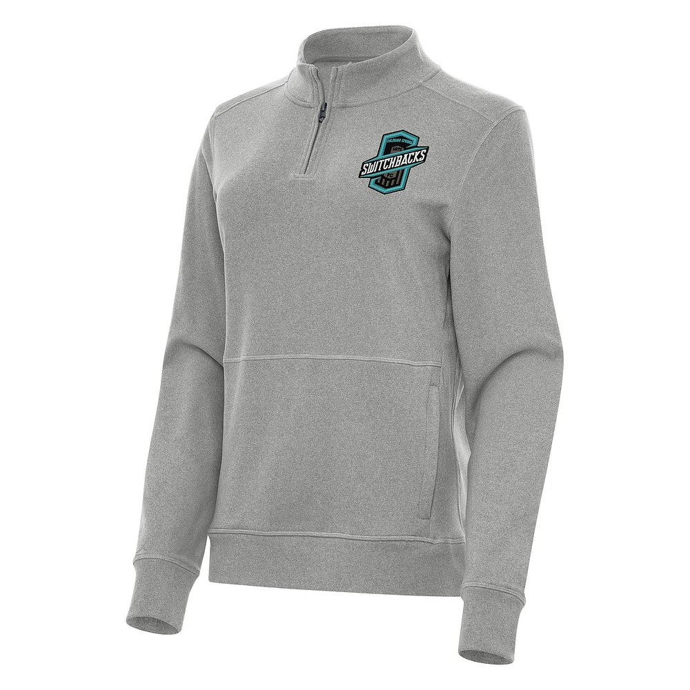 Women's Antigua Heather Gray Colorado Springs Switchbacks FC Crush Quarter-Zip Jacket
