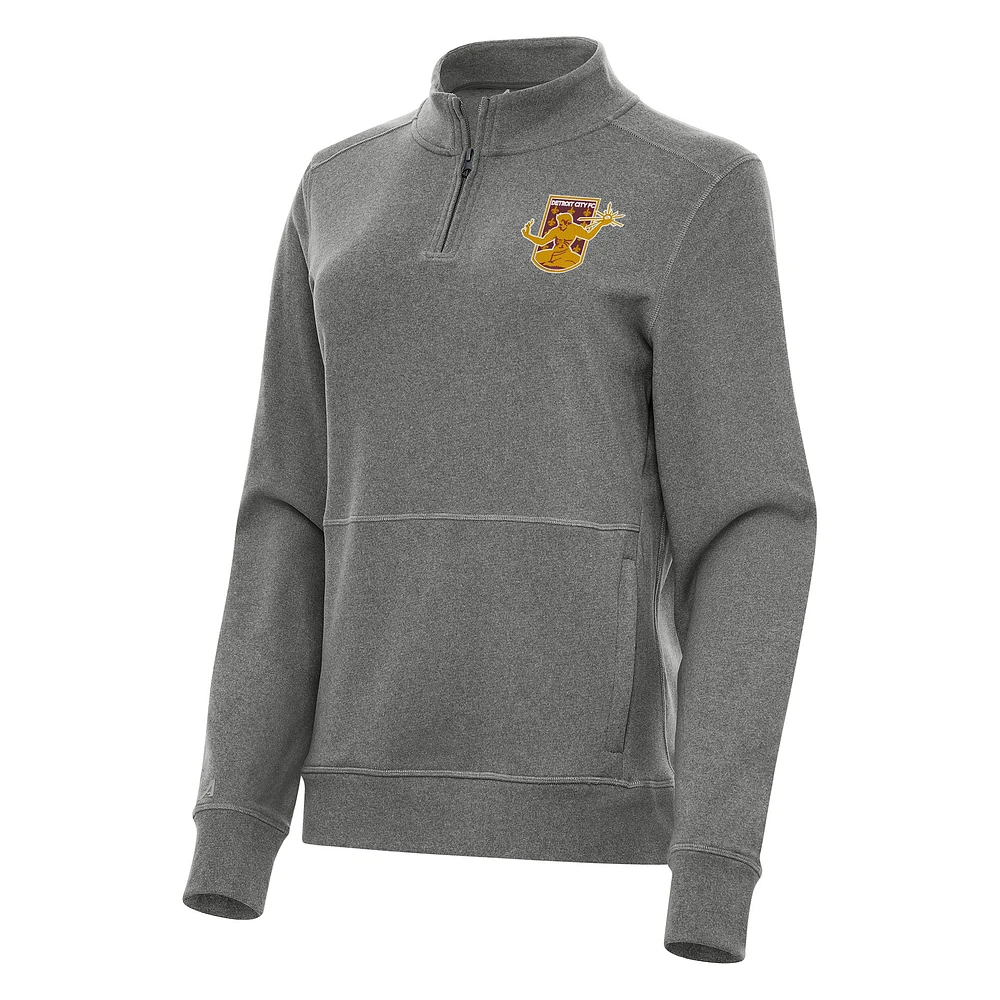 Women's Antigua Heather Black Detroit City FC Crush Quarter-Zip Jacket
