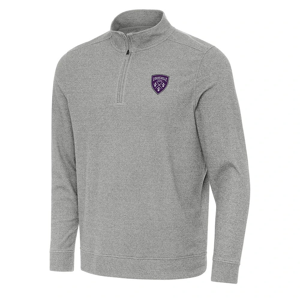 Men's Antigua Heather Gray Louisville City FC Subtle Quarter-Zip Sweatshirt