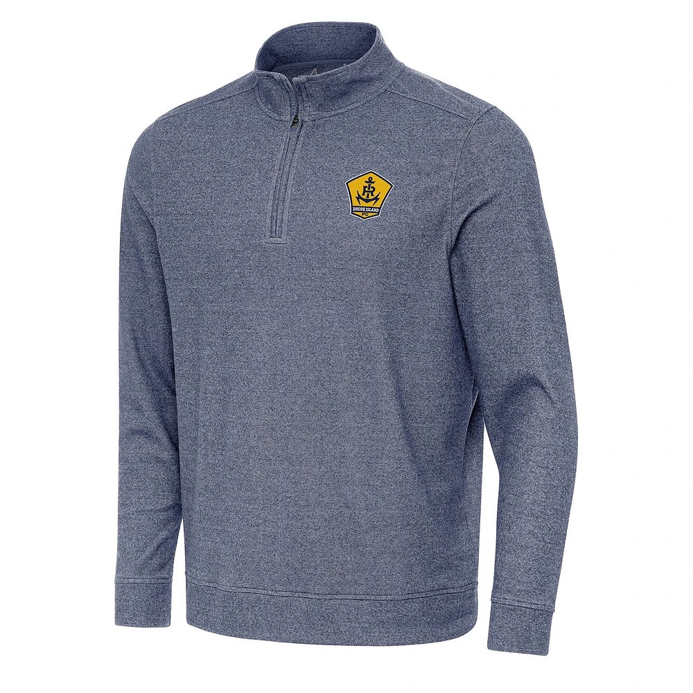 Men's Antigua Heather Navy Rhode Island FC Subtle Quarter-Zip Sweatshirt