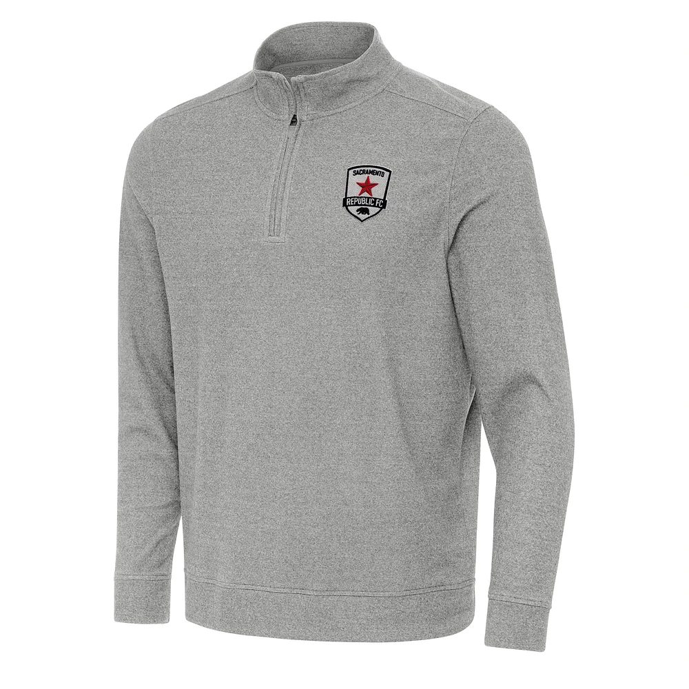 Men's Antigua Heather Sacramento Republic FC Subtle Quarter-Zip Sweatshirt