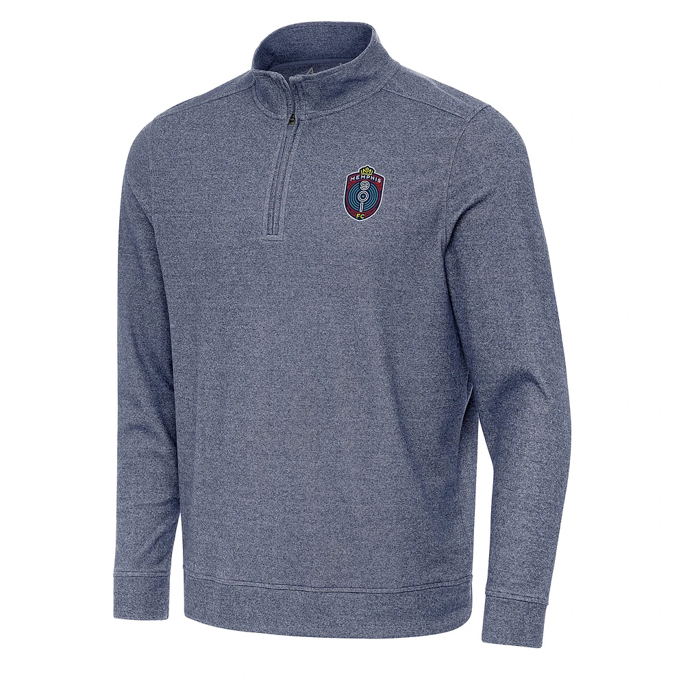 Men's Antigua Heather Navy Memphis 901 FC Subtle Quarter-Zip Sweatshirt
