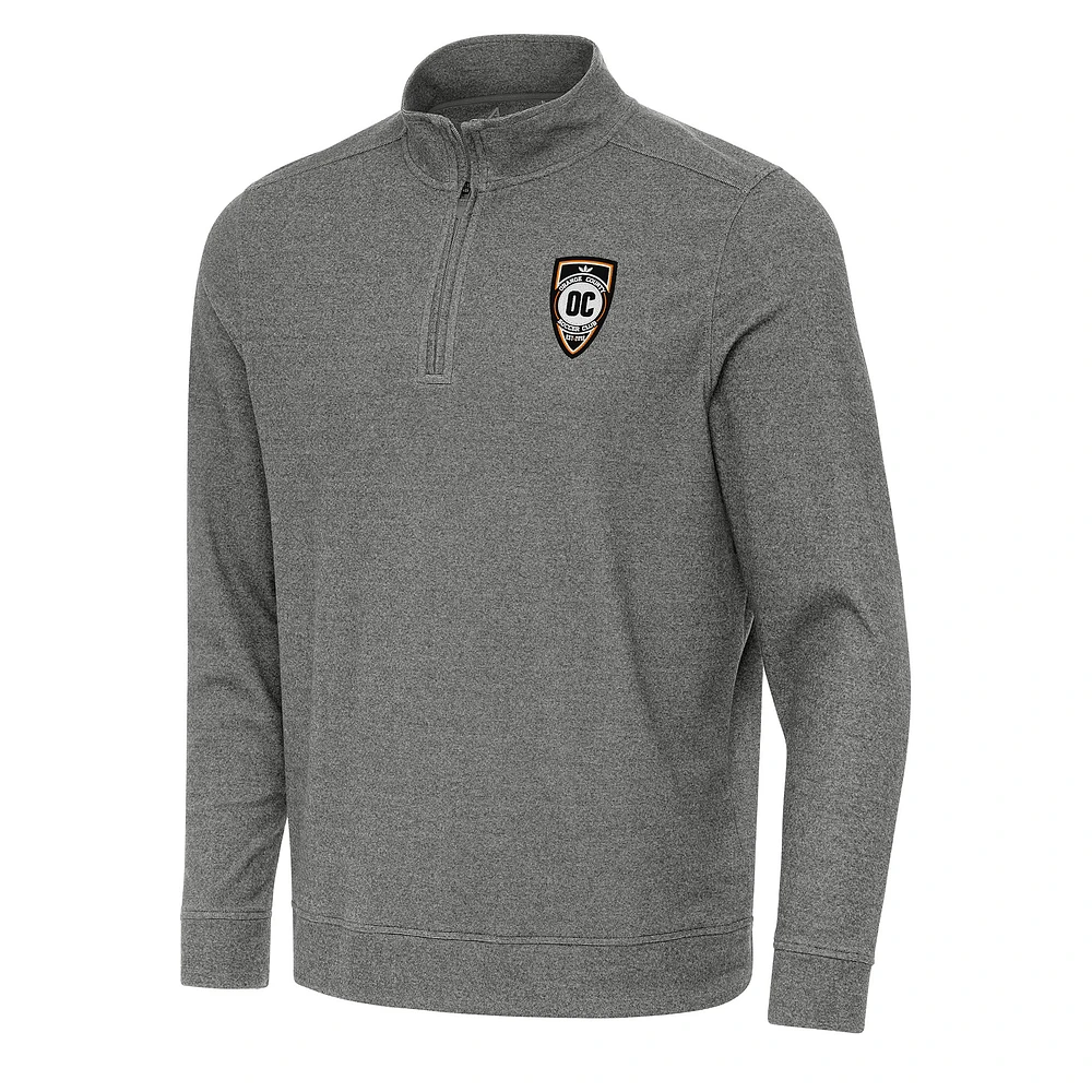 Men's Antigua Heather Black Orange County SC Subtle Quarter-Zip Sweatshirt