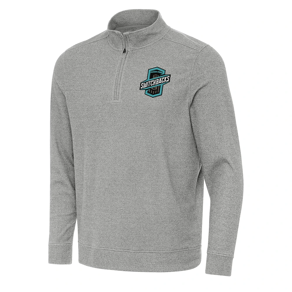Men's Antigua Heather Colorado Springs Switchbacks FC Subtle Quarter-Zip Sweatshirt