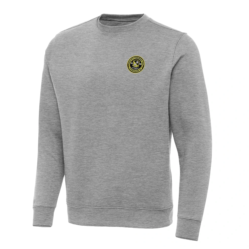 Men's Antigua Heather Gray Pittsburgh Riverhounds SC Victory Pullover Sweatshirt