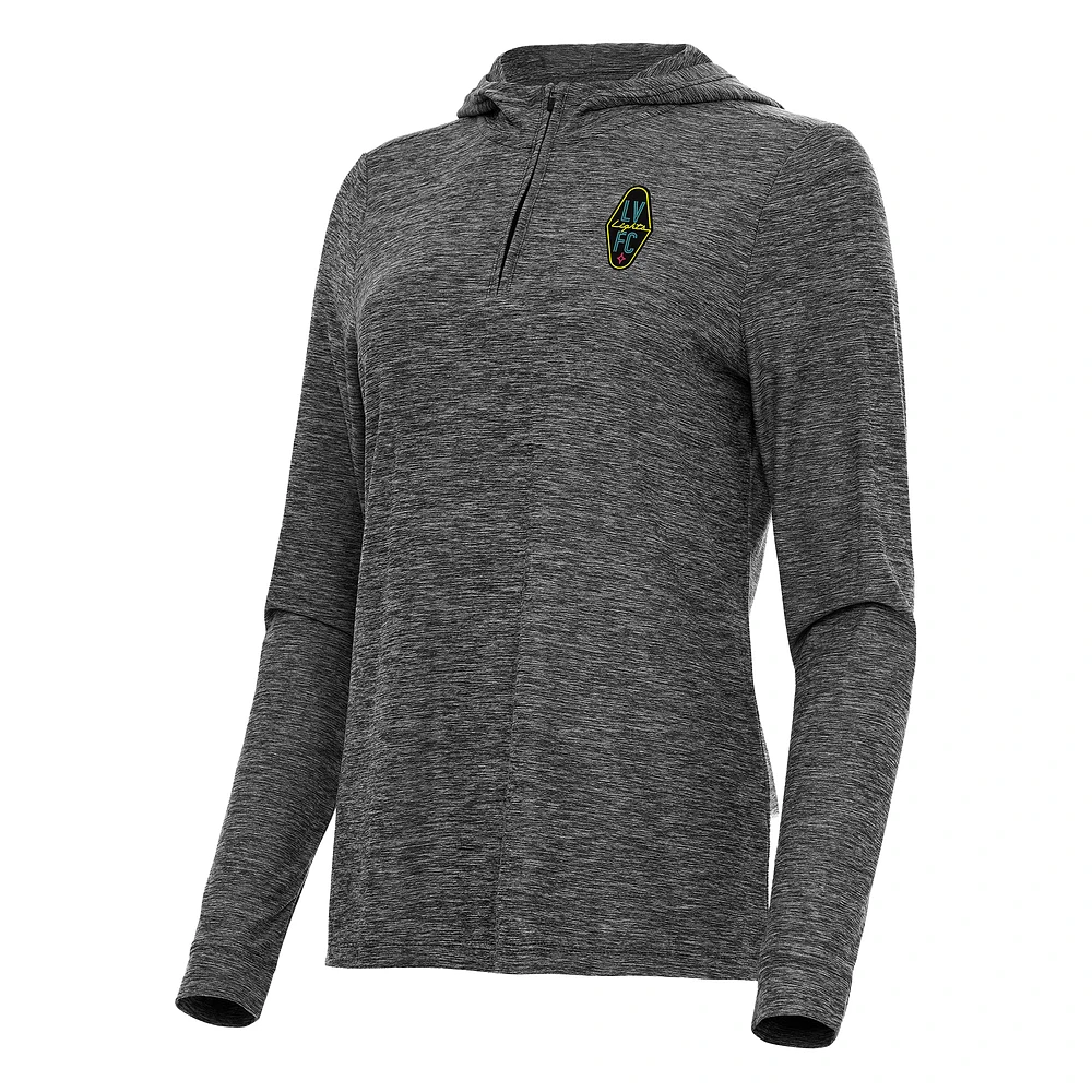 Women's Antigua Heather Black Las Vegas Lights FC Daybreak Quarter-Zip Hoodie