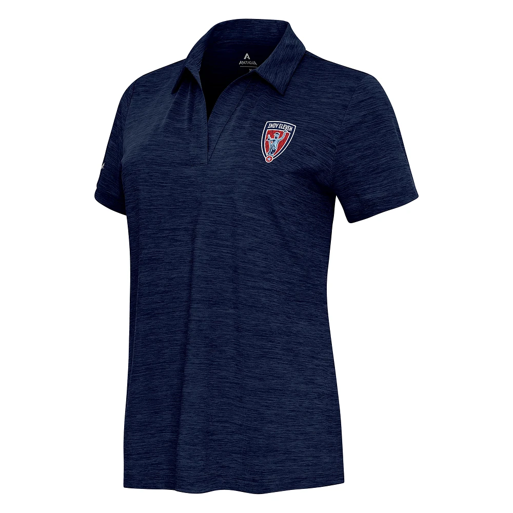 Women's Antigua Heather Navy Indy Eleven Layout V-Neck Polo